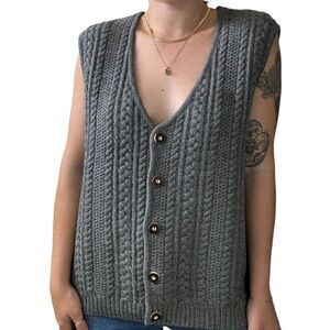 Vintage Mens Tirol Grey 100% Wool Cable Knit Sweater Vest Sz XL